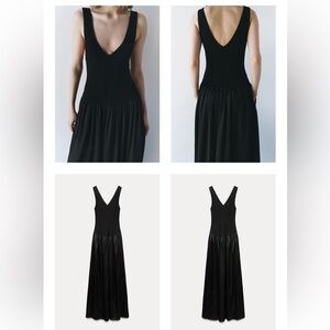 ZARA NWT Black Contrast Midi Pocket Dress Drop Waist ZW COLLECTION Size XS‎